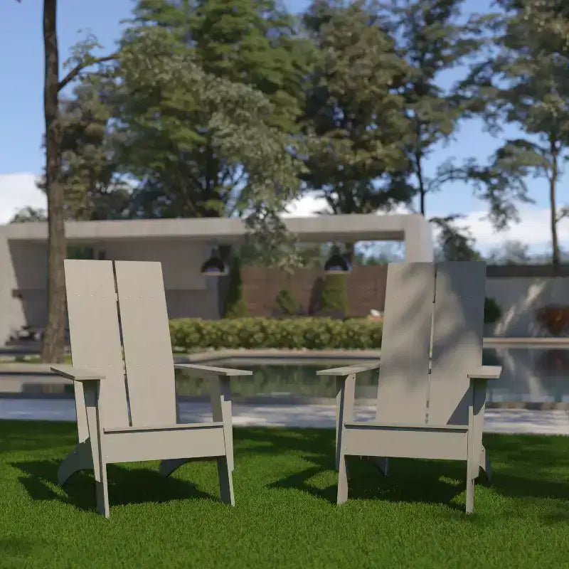 Flash Furniture Set of 2 Sawyer Modern All-Weather Poly Resin Wood Adirondack Chairs
