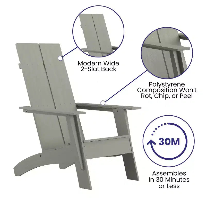 Flash Furniture Set of 2 Sawyer Modern All-Weather Poly Resin Wood Adirondack Chairs