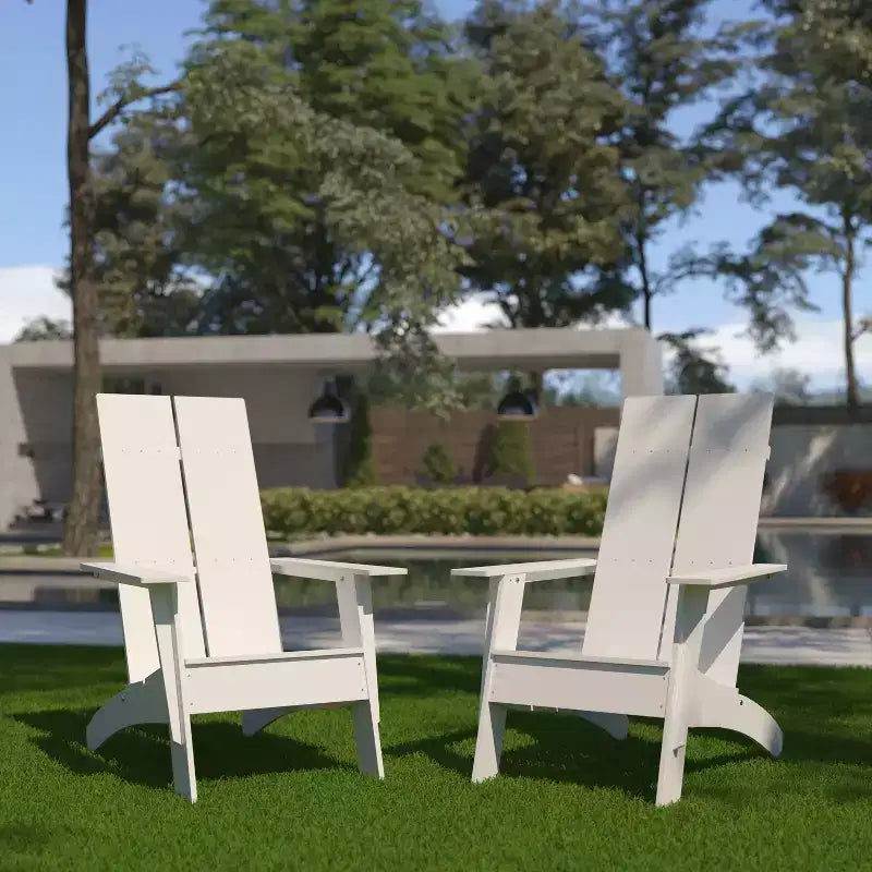 Flash Furniture Set of 2 Sawyer Modern All-Weather Poly Resin Wood Adirondack Chairs