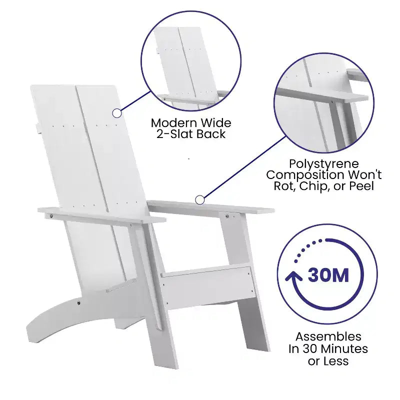 Flash Furniture Set of 2 Sawyer Modern All-Weather Poly Resin Wood Adirondack Chairs