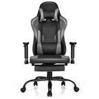 Sedia da gaming Costway, sedia da ufficio Racing con schienale alto e poggiapiedi, nera