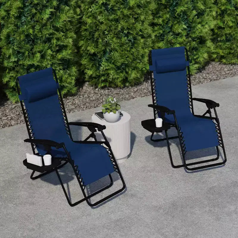 Flash Furniture Sedia a sdraio reclinabile pieghevole in rete con gravità zero, con cuscino e vassoio portabicchieri, set da 2