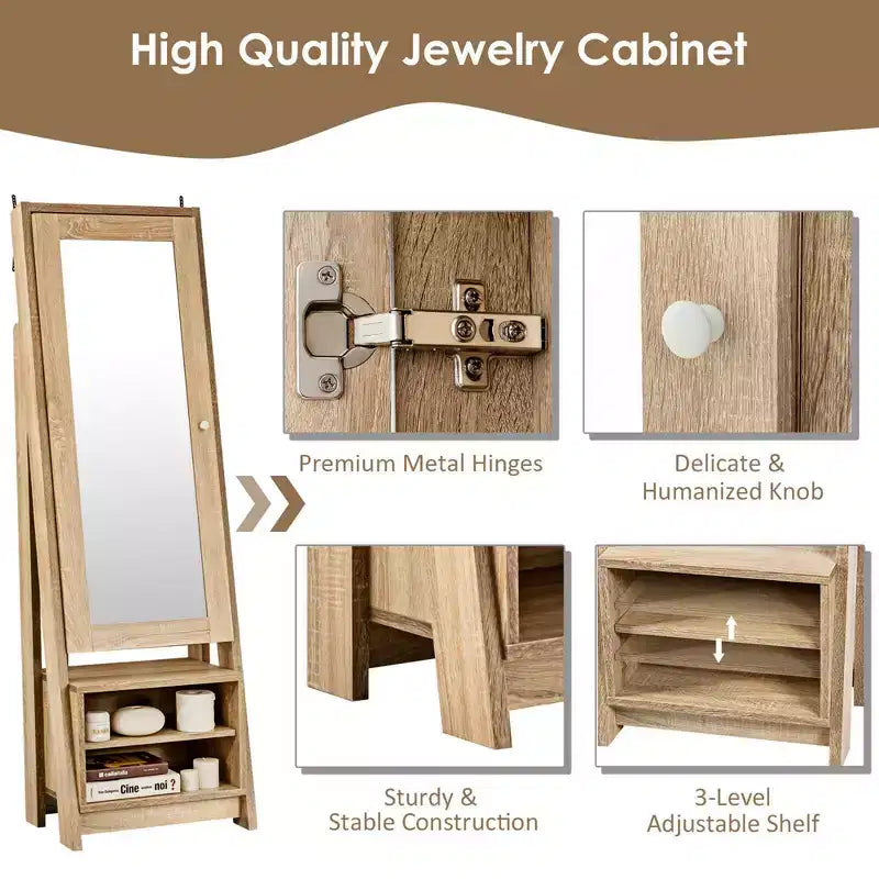 Costway Armadietto Portagioie Grande con Specchio a Figura Intera 2-in-1 Organizzatore