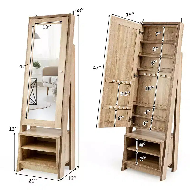 Costway Armadietto Portagioie Grande con Specchio a Figura Intera 2-in-1 Organizzatore