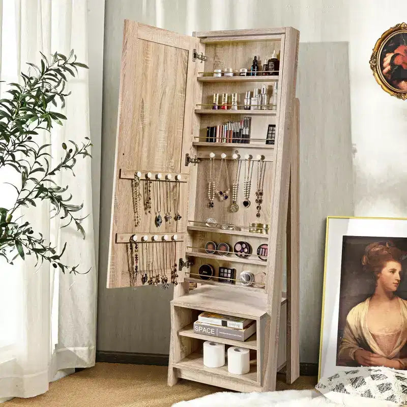 Costway Armadietto Portagioie Grande con Specchio a Figura Intera 2-in-1 Organizzatore