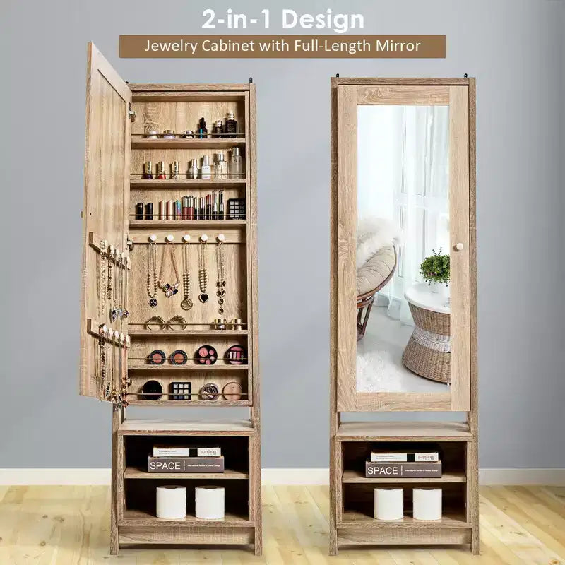 Costway Armadietto Portagioie Grande con Specchio a Figura Intera 2-in-1 Organizzatore