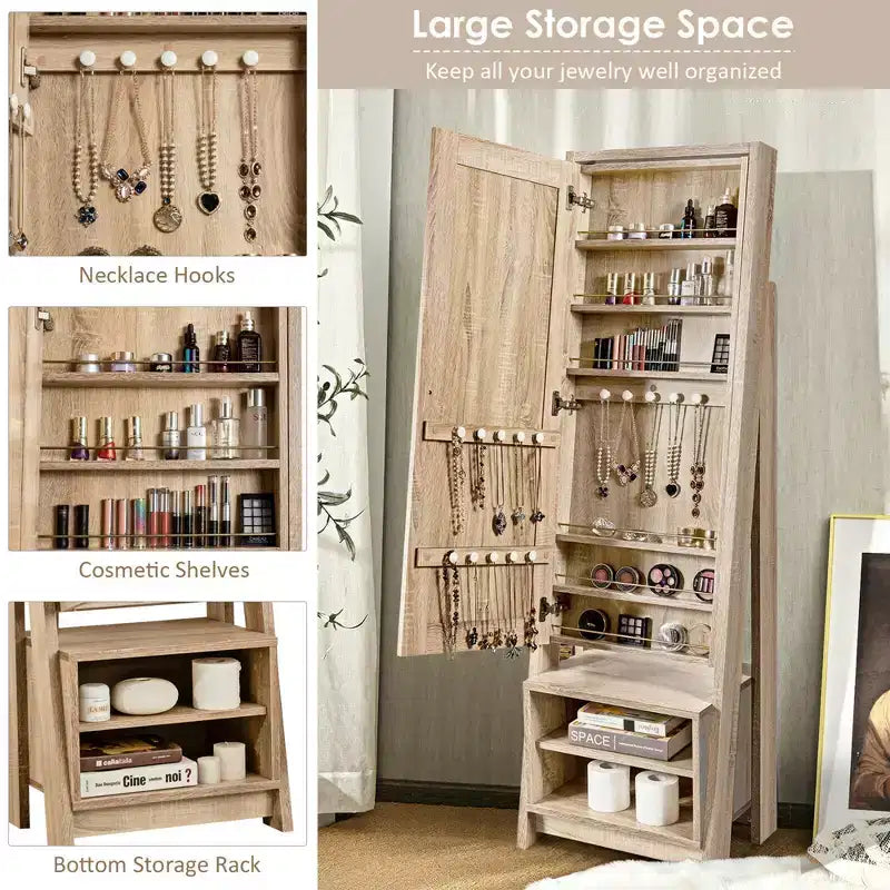 Costway Armadietto Portagioie Grande con Specchio a Figura Intera 2-in-1 Organizzatore
