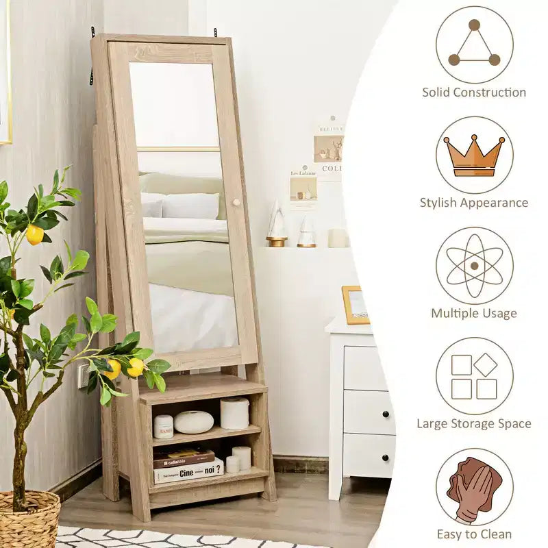 Costway Armadietto Portagioie Grande con Specchio a Figura Intera 2-in-1 Organizzatore