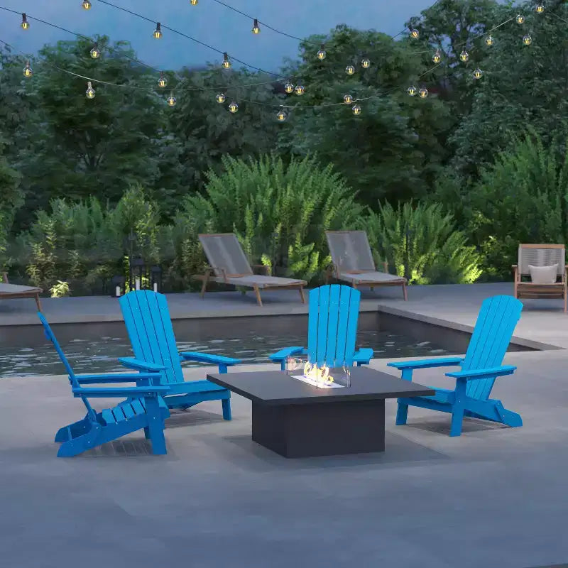 Merrick Lane Set of 4 Poly Resin Folding Adirondack Lounge Chair - All-Weather Indoor/Outdoor Patio Chair