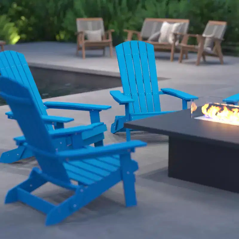 Merrick Lane Set of 4 Poly Resin Folding Adirondack Lounge Chair - All-Weather Indoor/Outdoor Patio Chair