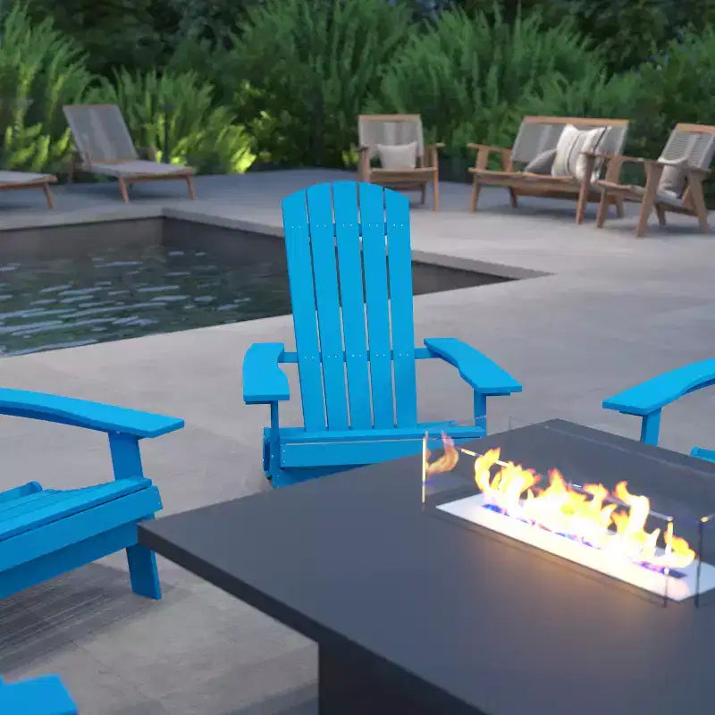 Merrick Lane Set of 4 Poly Resin Folding Adirondack Lounge Chair - All-Weather Indoor/Outdoor Patio Chair
