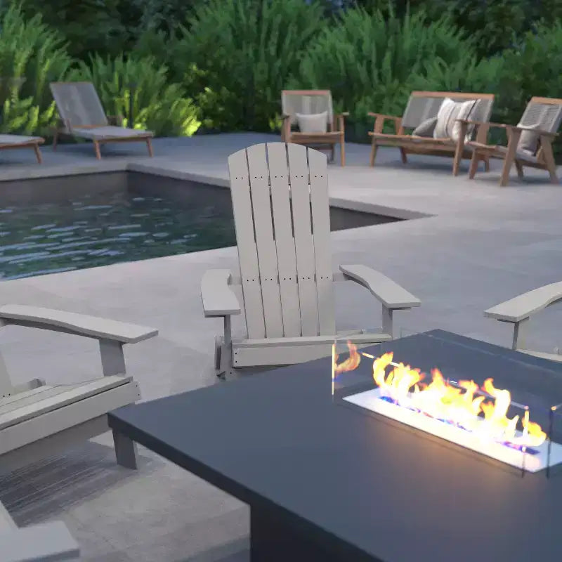 Merrick Lane Set of 4 Poly Resin Folding Adirondack Lounge Chair - All-Weather Indoor/Outdoor Patio Chair