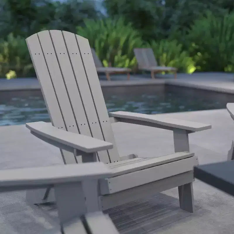 Merrick Lane Set of 4 Poly Resin Folding Adirondack Lounge Chair - All-Weather Indoor/Outdoor Patio Chair