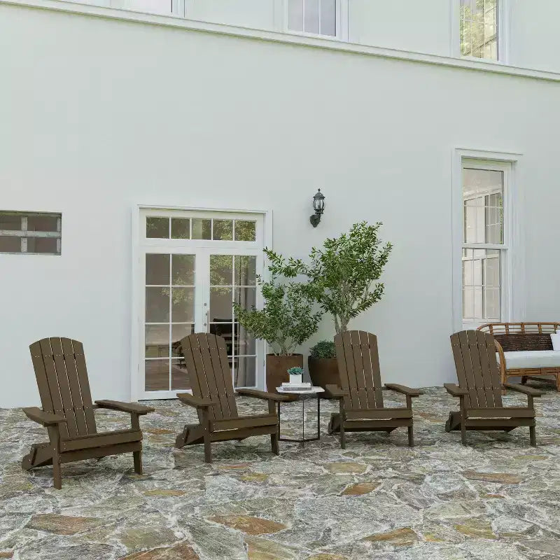 Merrick Lane Set of 4 Poly Resin Folding Adirondack Lounge Chair - All-Weather Indoor/Outdoor Patio Chair