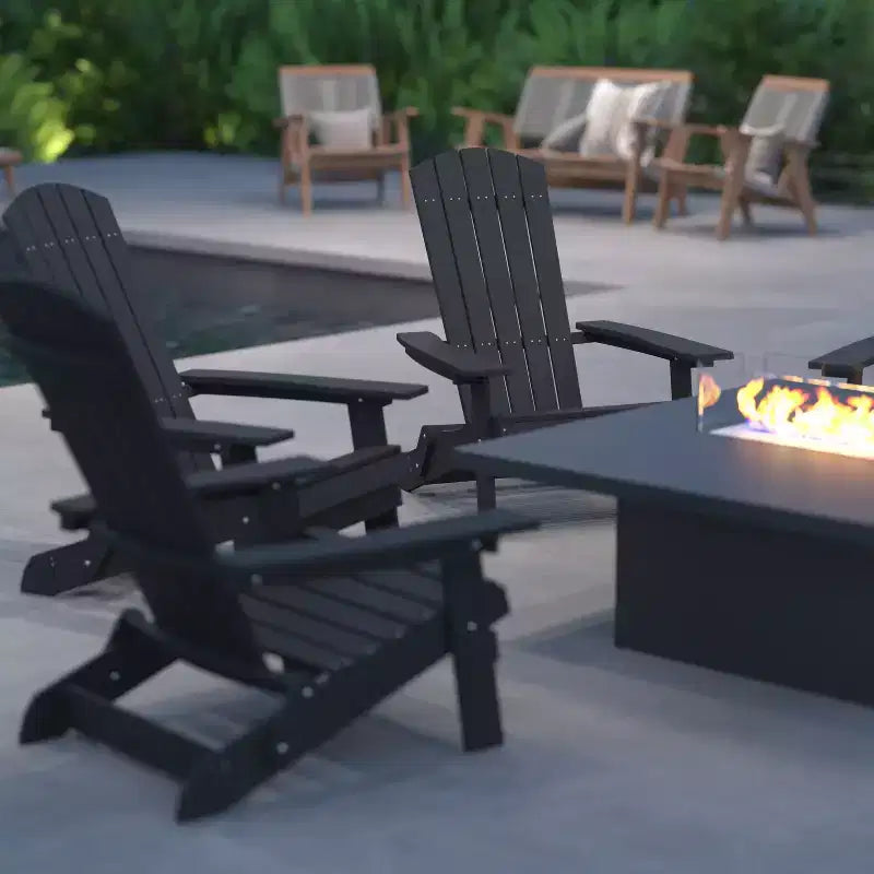 Merrick Lane Set of 4 Poly Resin Folding Adirondack Lounge Chair - All-Weather Indoor/Outdoor Patio Chair