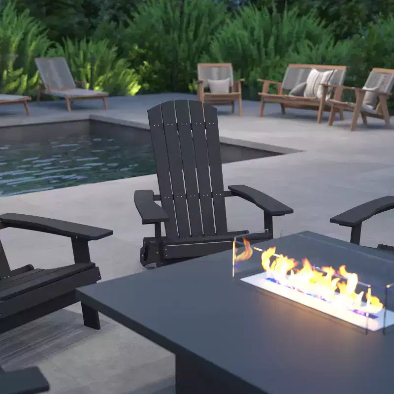 Merrick Lane Set of 4 Poly Resin Folding Adirondack Lounge Chair - All-Weather Indoor/Outdoor Patio Chair