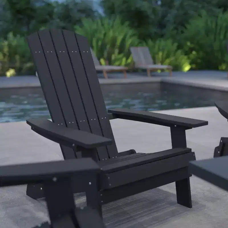 Merrick Lane Set of 4 Poly Resin Folding Adirondack Lounge Chair - All-Weather Indoor/Outdoor Patio Chair