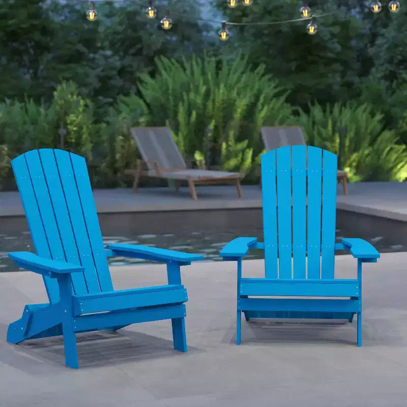 Merrick Lane Set of 2 Poly Resin Folding Adirondack Lounge Chair - All-Weather Indoor/Outdoor Patio Chair