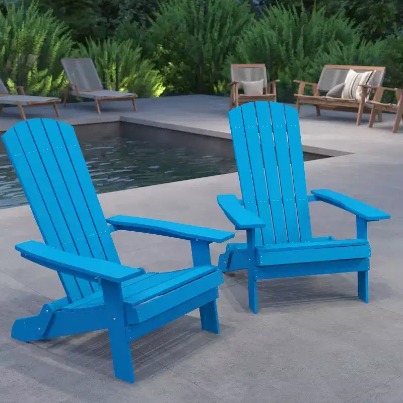 Merrick Lane Set of 2 Poly Resin Folding Adirondack Lounge Chair - All-Weather Indoor/Outdoor Patio Chair