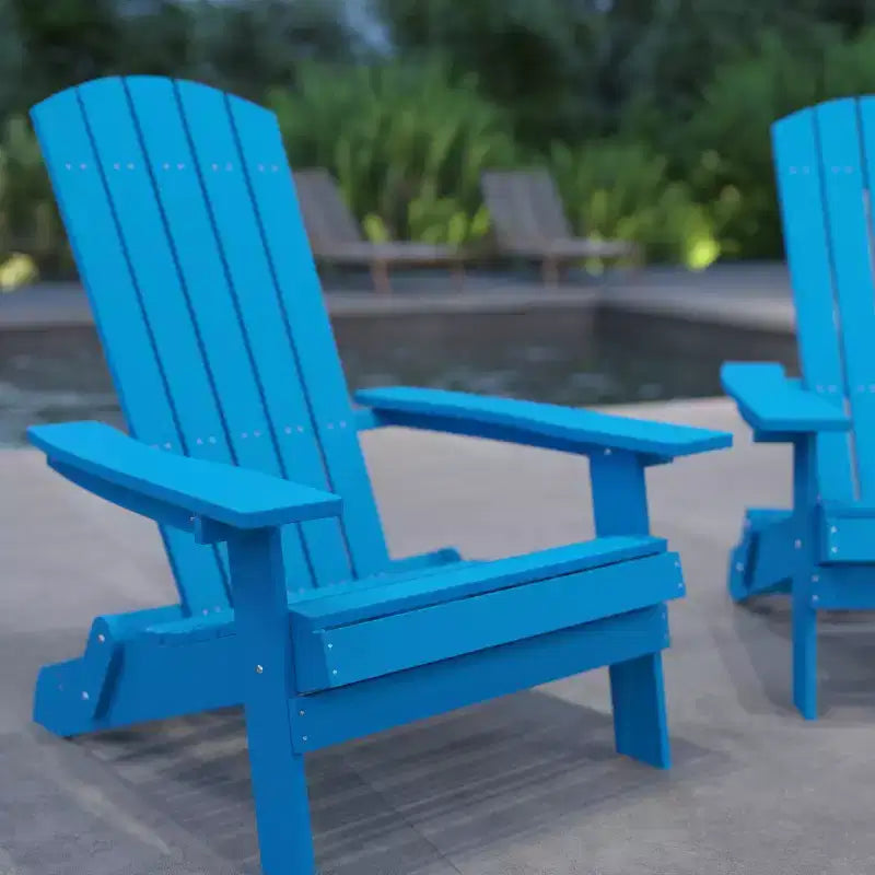Merrick Lane Set of 2 Poly Resin Folding Adirondack Lounge Chair - All-Weather Indoor/Outdoor Patio Chair