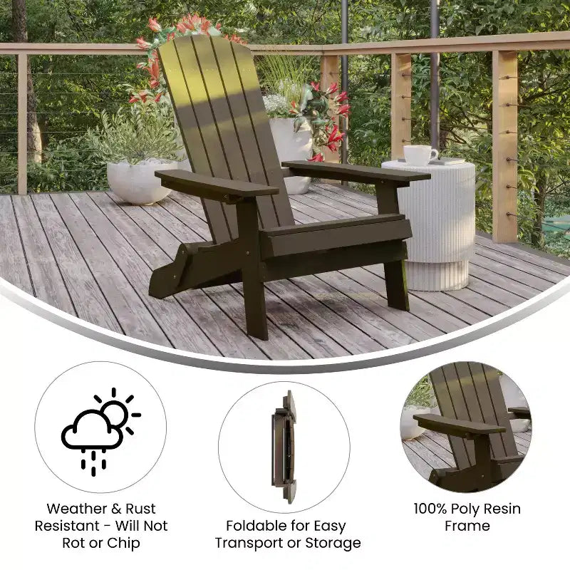Merrick Lane Set of 2 Poly Resin Folding Adirondack Lounge Chair - All-Weather Indoor/Outdoor Patio Chair