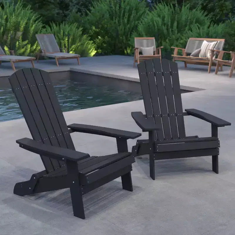 Merrick Lane Set of 2 Poly Resin Folding Adirondack Lounge Chair - All-Weather Indoor/Outdoor Patio Chair