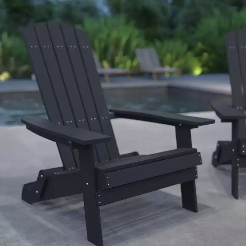 Merrick Lane Set of 2 Poly Resin Folding Adirondack Lounge Chair - All-Weather Indoor/Outdoor Patio Chair