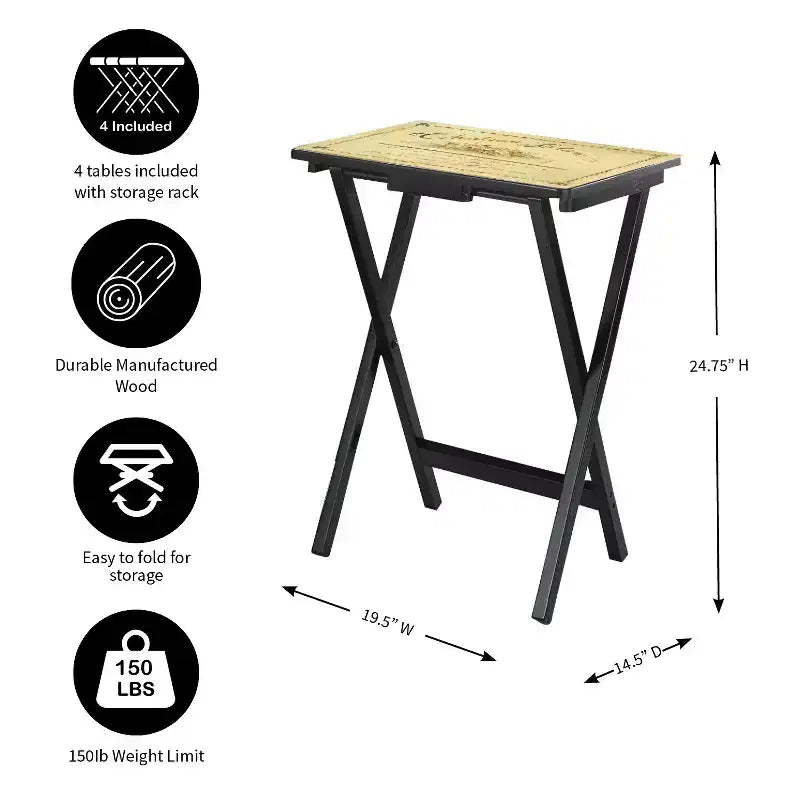 Set di 4 vassoi da tavolo TV con etichetta vino Evergreen, vassoi rettangolari pieghevoli da divano, tavolini decorativi salvaspazio per attività domestiche