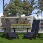 Flash Furniture Set of 2 Sawyer Modern All-Weather Poly Resin Wood Adirondack Chairs with Foot Rests