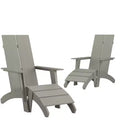 Merrick Lane Set of 2 Adirondack Slatted Back Patio Chairs With Accompanying Foot Ottomans
