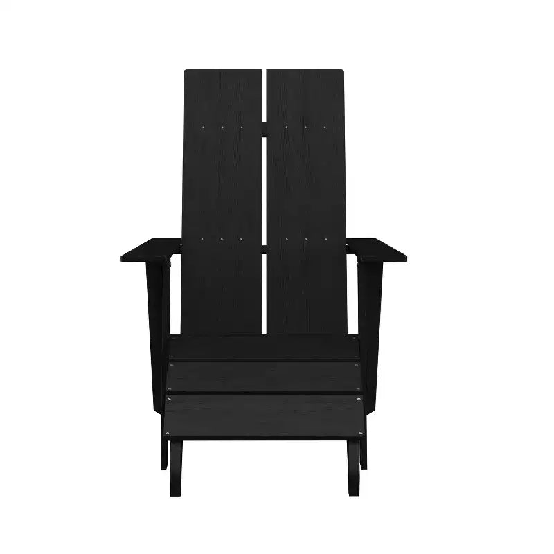Merrick Lane Set of 2 Adirondack Slatted Back Patio Chairs With Accompanying Foot Ottomans