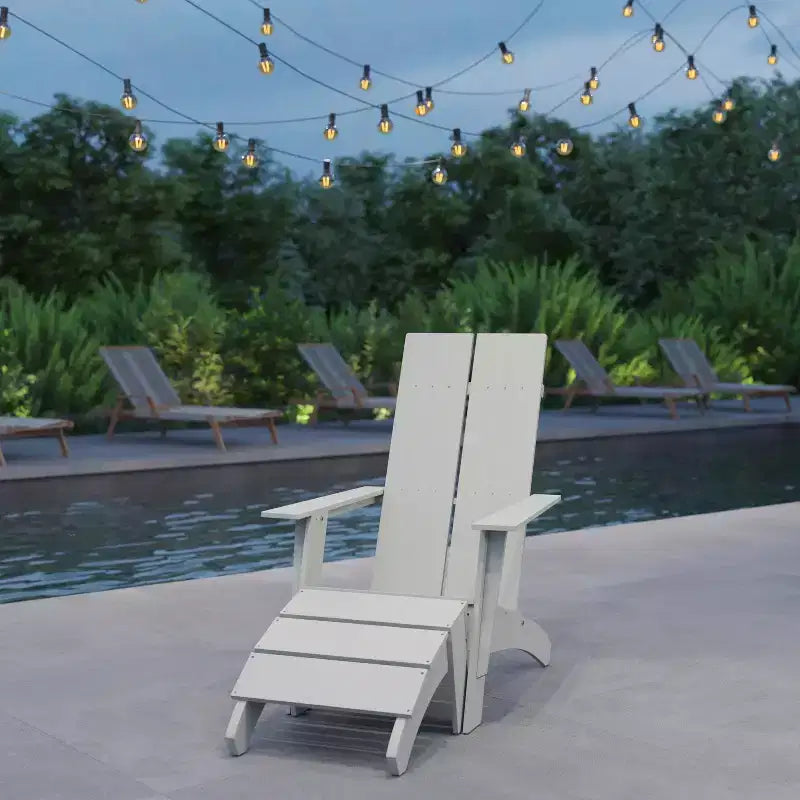Merrick Lane Adirondack Modern Slatted Back Patio Chair With Accompanying Foot Ottoman