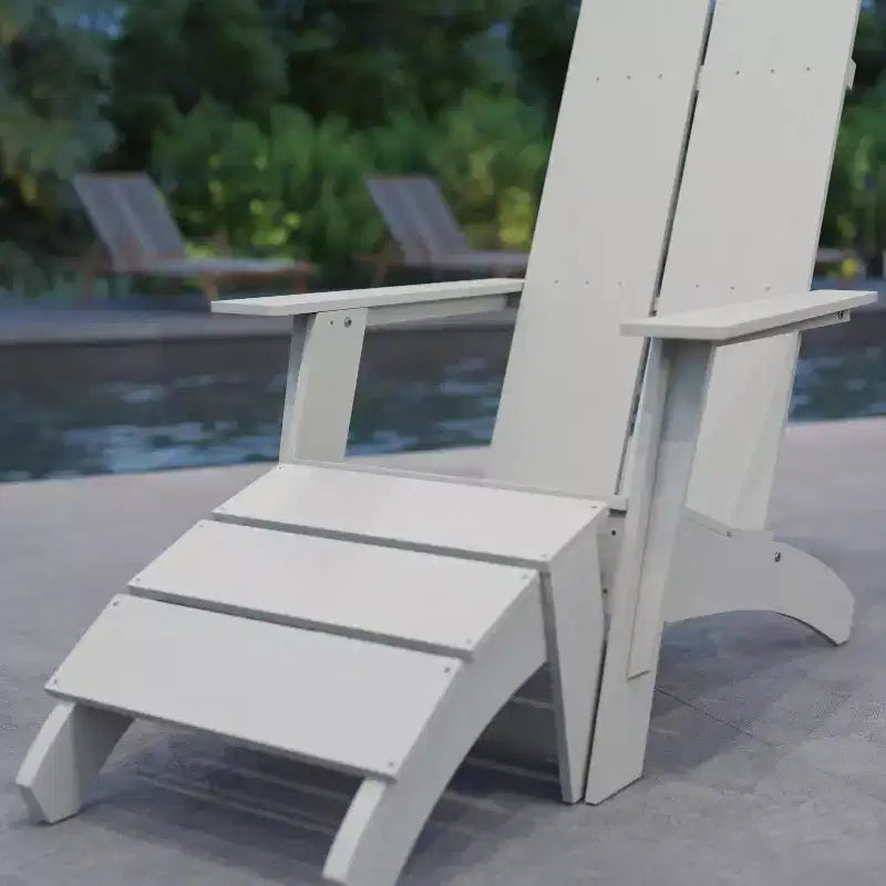 Merrick Lane Adirondack Modern Slatted Back Patio Chair With Accompanying Foot Ottoman