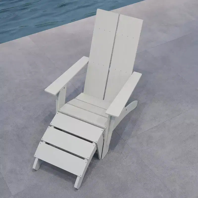 Merrick Lane Adirondack Modern Slatted Back Patio Chair With Accompanying Foot Ottoman
