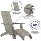 Merrick Lane Adirondack Modern Slatted Back Patio Chair With Accompanying Foot Ottoman