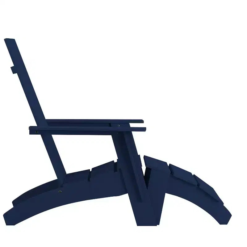 Merrick Lane Adirondack Modern Slatted Back Patio Chair With Accompanying Foot Ottoman