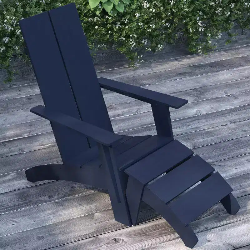 Merrick Lane Adirondack Modern Slatted Back Patio Chair With Accompanying Foot Ottoman