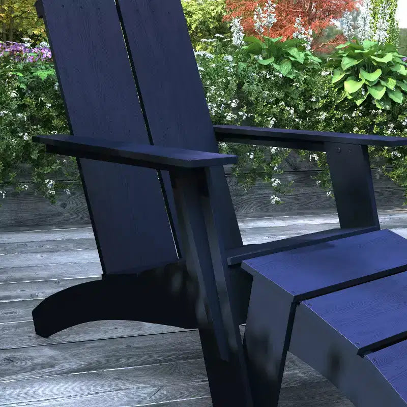 Merrick Lane Adirondack Modern Slatted Back Patio Chair With Accompanying Foot Ottoman