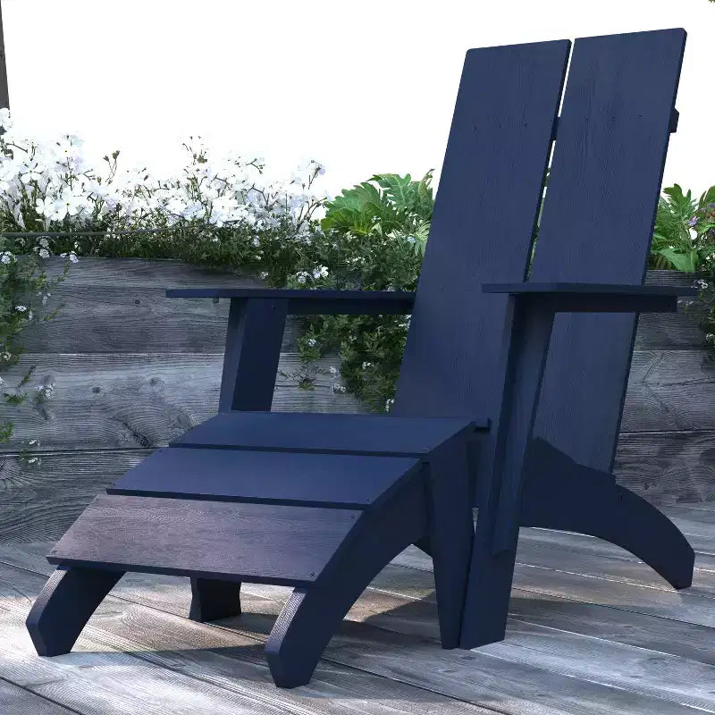 Merrick Lane Adirondack Modern Slatted Back Patio Chair With Accompanying Foot Ottoman