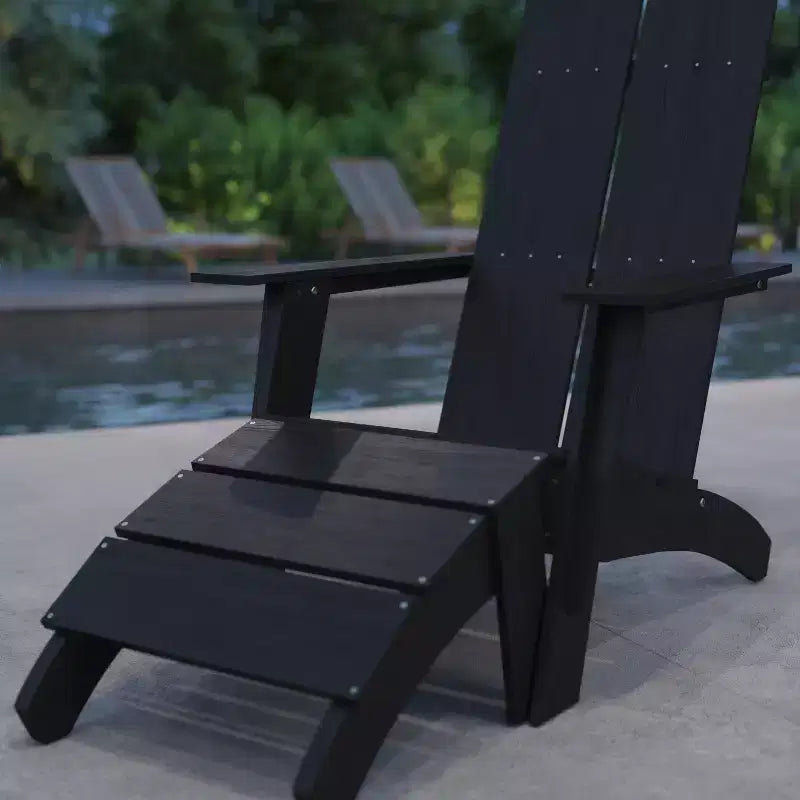 Merrick Lane Adirondack Modern Slatted Back Patio Chair With Accompanying Foot Ottoman