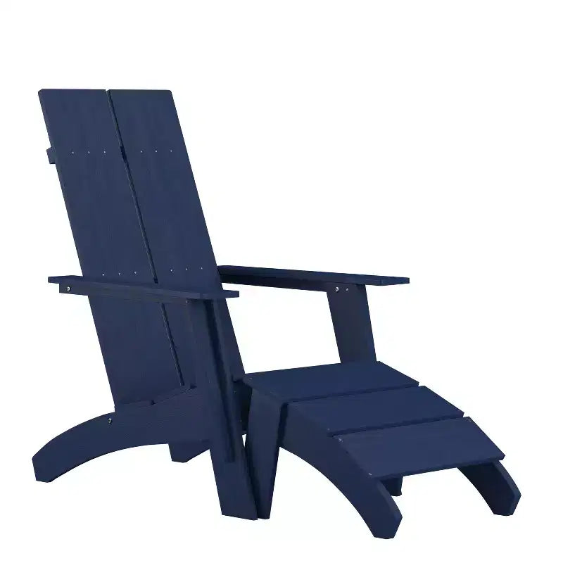 Sedia da patio Merrick Lane Adirondack moderna con schienale a doghe e poggiapiedi abbinato