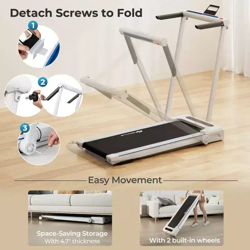 Tapis roulant pieghevole 3 in 1 Costway 2.25HP con tavolo, altoparlante e telecomando, per casa e ufficio, bianco