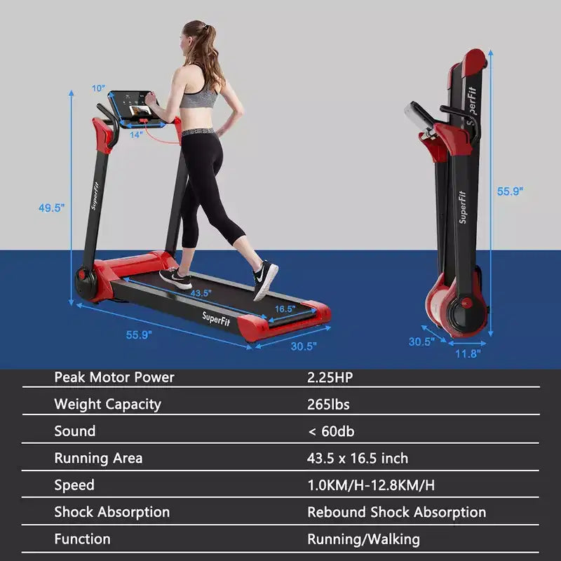 Tapis Roulant Elettrico Pieghevole Costway 2.25HP con Altoparlante Bianco\Nero\Blu