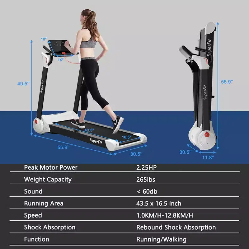 Tapis Roulant Elettrico Pieghevole Costway 2.25HP con Altoparlante Bianco\Nero\Blu