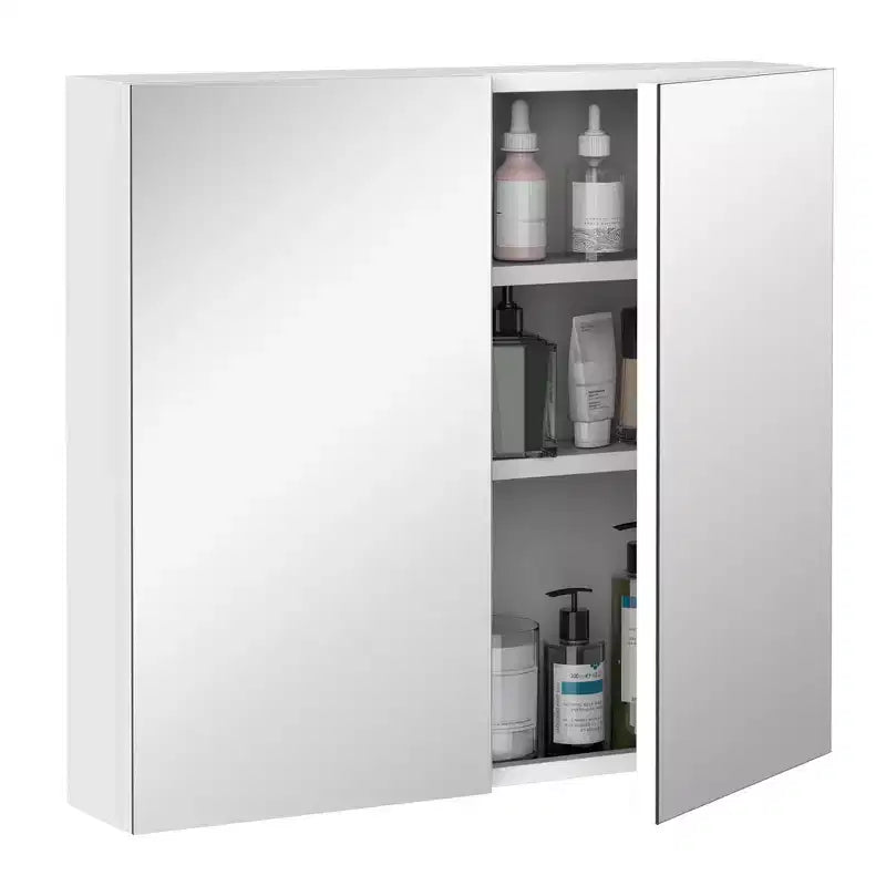 kleankin Bathroom Mirrored Cabinet, 24x22 Steel Frame Medicine Cabinet, Wall-Mounted Storage Organizer with Double Doors