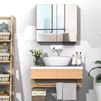 kleankin Mobiletto a Specchio da Bagno, Armadietto dei Medicinali con Cornice in Acciaio 60x55 cm, Organizer da Parete con Doppie Ante