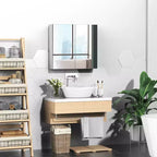 kleankin Mobiletto a Specchio da Bagno, Armadietto dei Medicinali con Cornice in Acciaio 60x55 cm, Organizer da Parete con Doppie Ante
