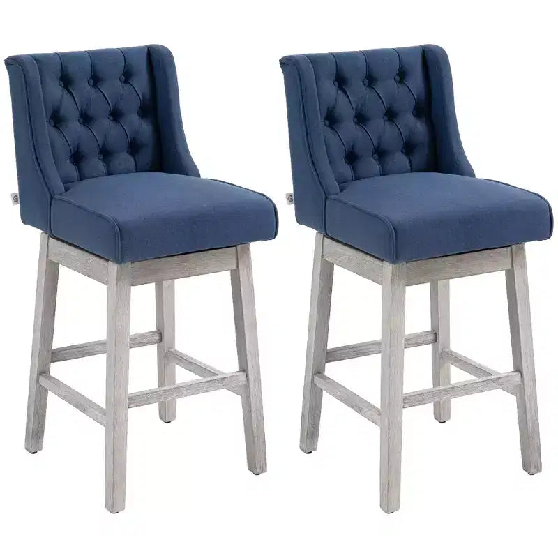 HOMCOM Set di 2 Sgabelli da Bar, Girevoli a 180°, Altezza 76cm con Poggiapiedi in Legno e Bottoni Decorativi