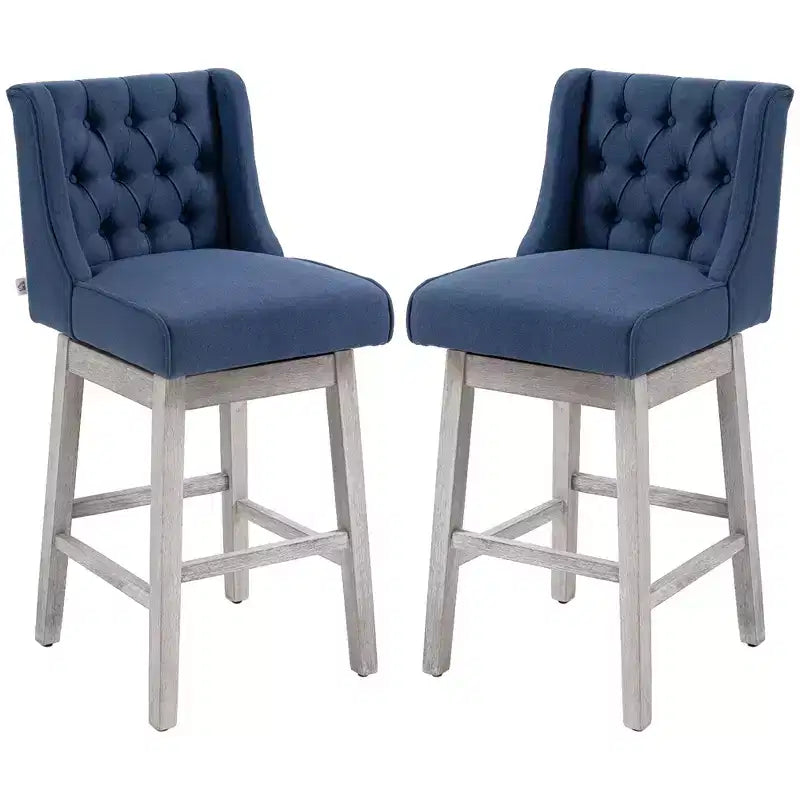 HOMCOM Set di 2 Sgabelli da Bar, Girevoli a 180°, Altezza 76cm con Poggiapiedi in Legno e Bottoni Decorativi