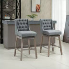 HOMCOM Set di 2 Sgabelli da Bar, Girevoli a 180°, Altezza 76cm con Poggiapiedi in Legno e Bottoni Decorativi